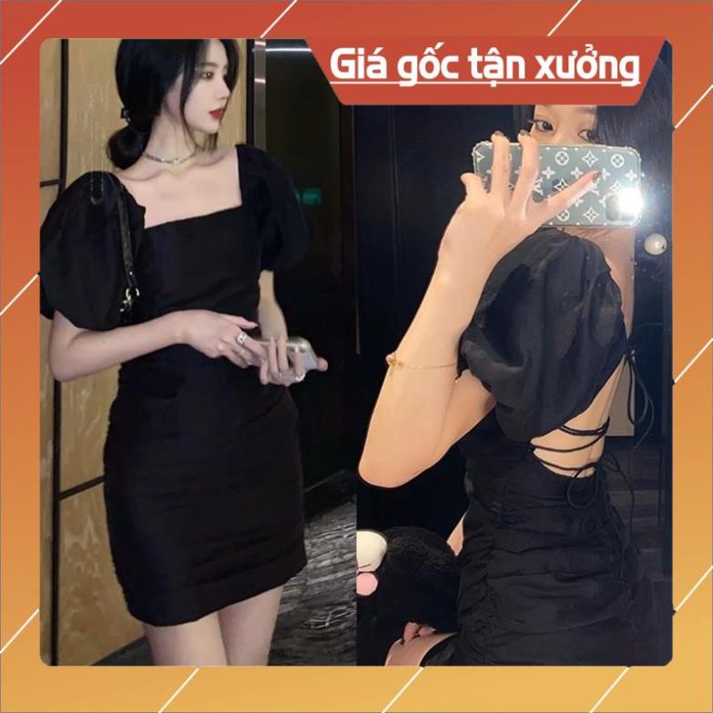 [Hàng Chất Lượng] (HÌNH THẬT) Đầm Tay Con Đan Dây Lưng GOHA (ĐEN)