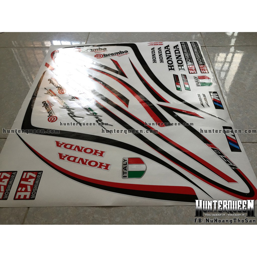 Tem rời dán xe SH 2020 trắng. Sợi chỉ đỏ đen. Tùy chỉnh theo yêu cầu