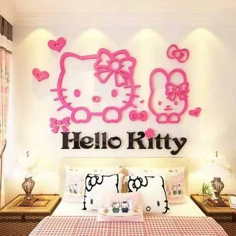 ☏Giấy dán tường hình mèo hello kitty 3d xinh xắn