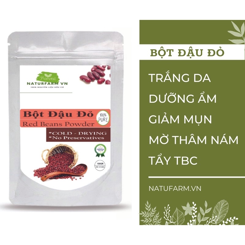 Bột đậu đỏ nguyên chất sạch mịn 100% Organic 100gr - Trắng da, dưỡng ẩm, mờ thâm sạm, tẩy TBC