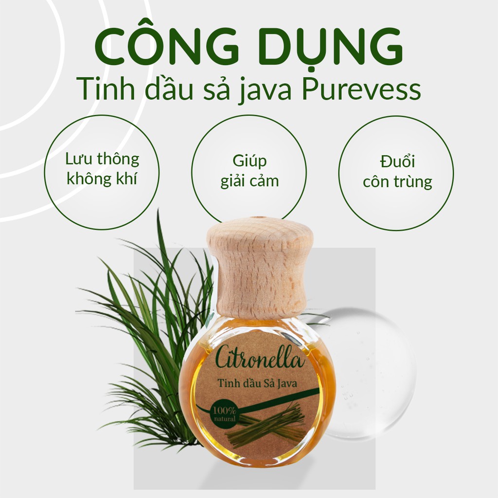 Tinh dầu khuếch tán Sả Java Purevess giúp khử mùi hôi, tập trung cho công việc