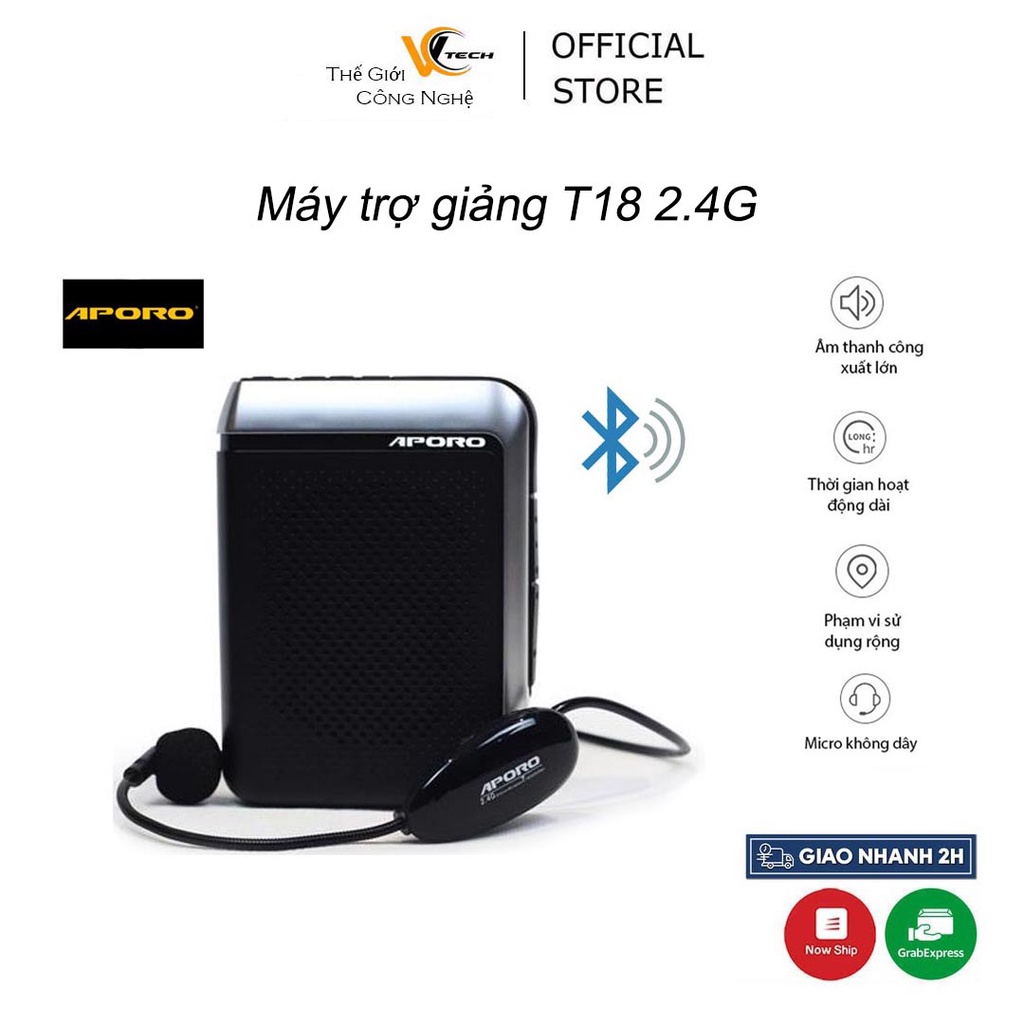 ( Chính hãng ) Máy Trợ Giảng Không Dây APORO T18 sóng 2.4G Bluetooth 5.0, Loa Phát công suất 30w, mic thu âm cực tốt