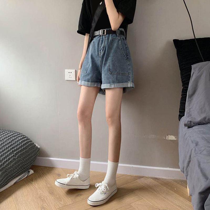 Quần Short Denim Lưng Cao Kiểu Retro Hàn Quốc Thời Trang Mùa Hè Cho Nữ