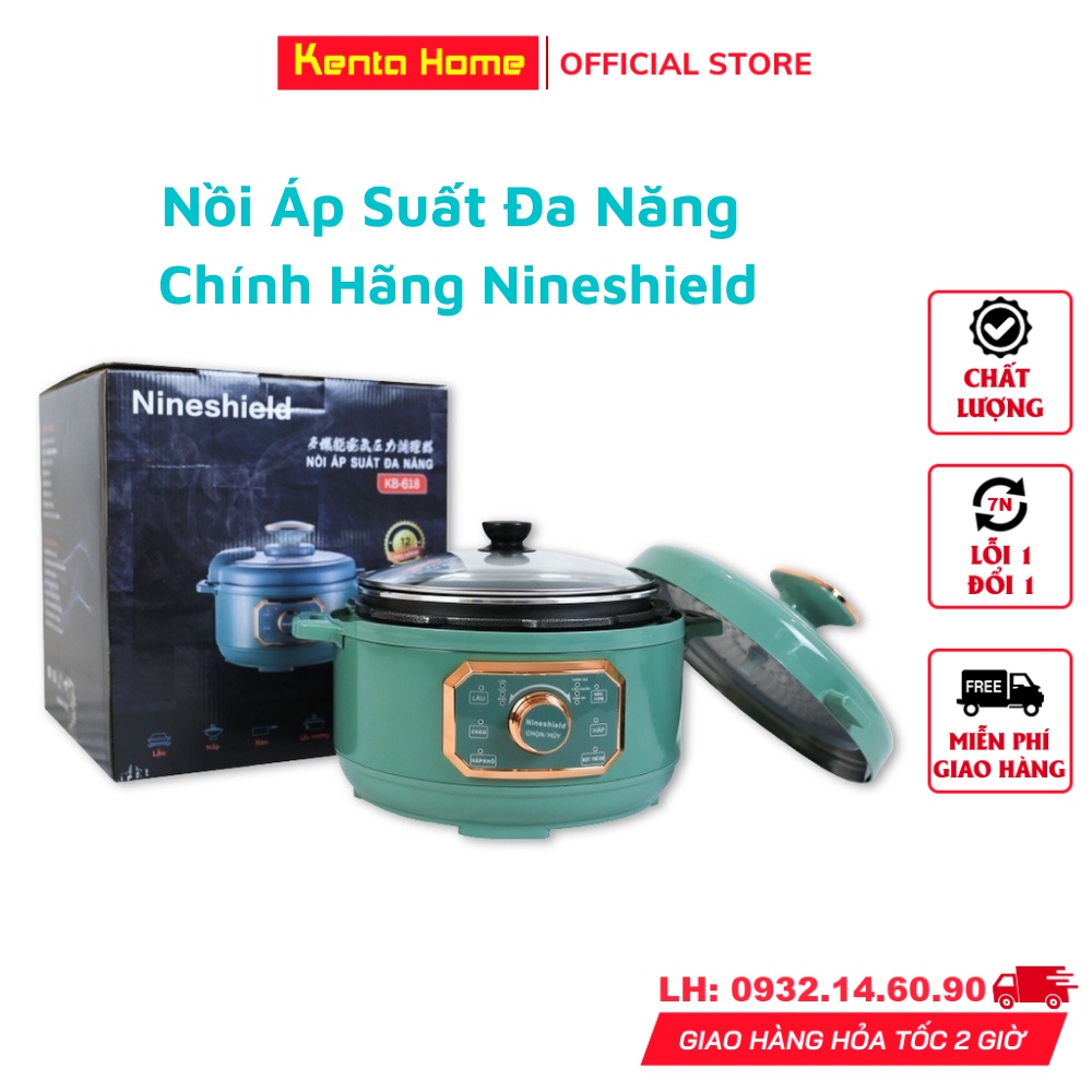 Nồi áp suất điện đa năng Nineshield chính hãng dung tích 4L, nấu lẩu, nấu cháo, nấu cơm, hầm xương, chiên xào, BH 1 Năm