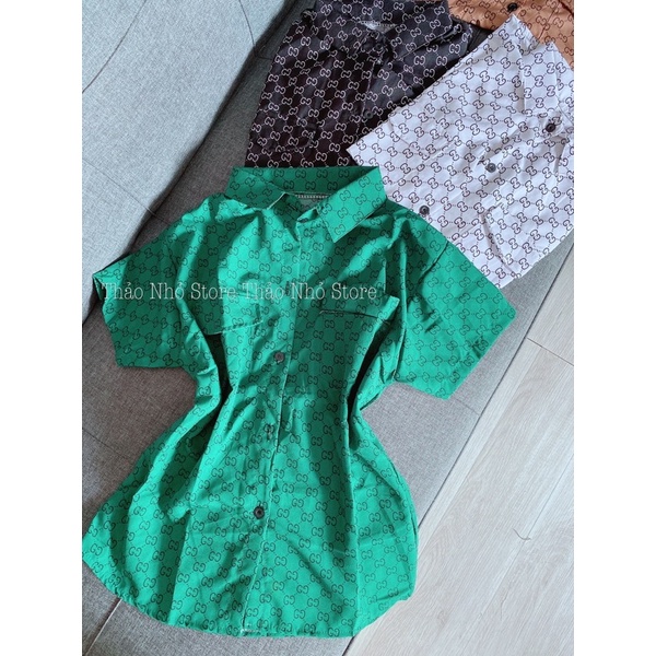 áo sơmi tay ngắn cổ bẻ in logo (hình thật shop Thảo Nhỏ Store chụp )