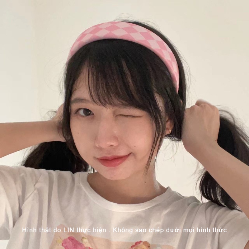 Scrunchies Cột Tóc Băng Đô Vải Caro LIN Phong Cách Hàn Quốc