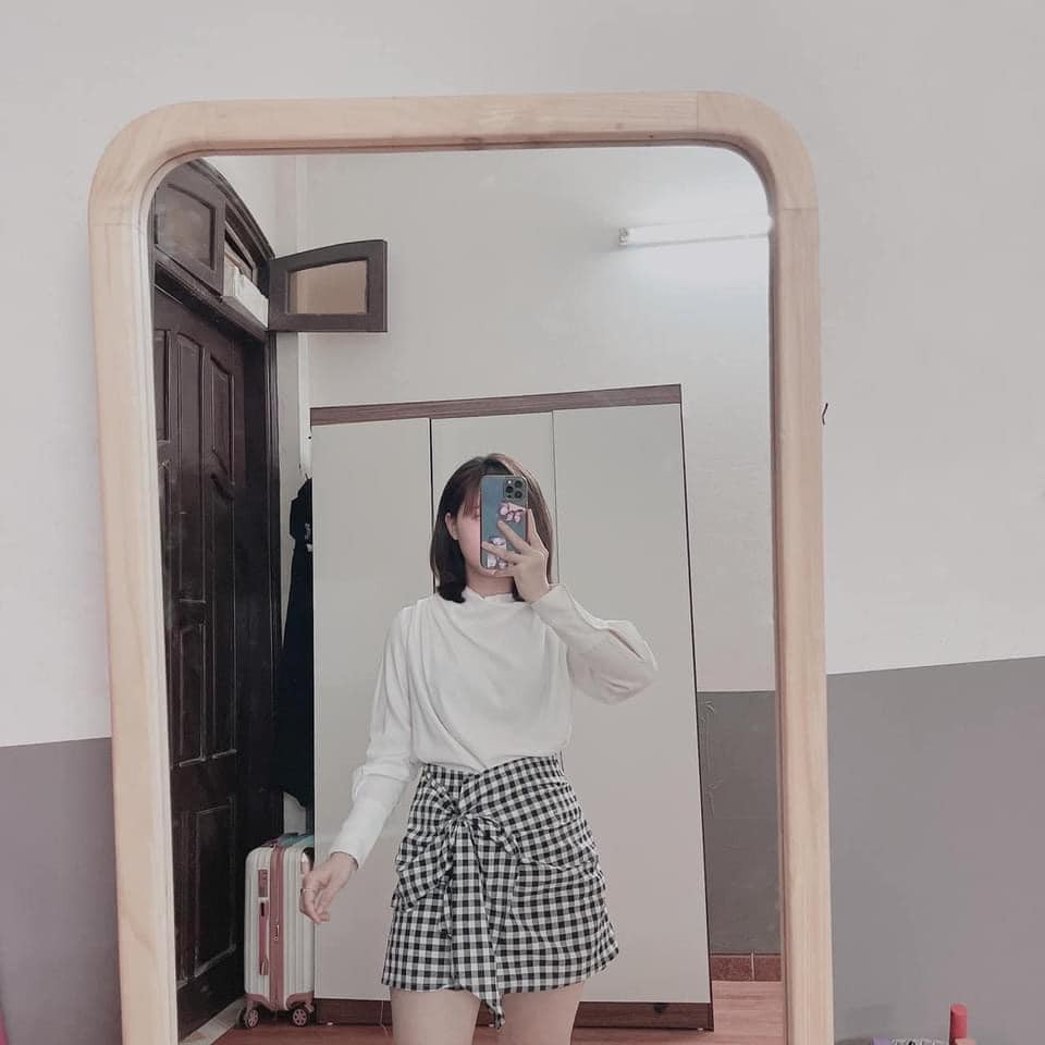 chân váy nữ có quần trong chấy kẻ thô Xước Xoắn Nơ Hot Trend
