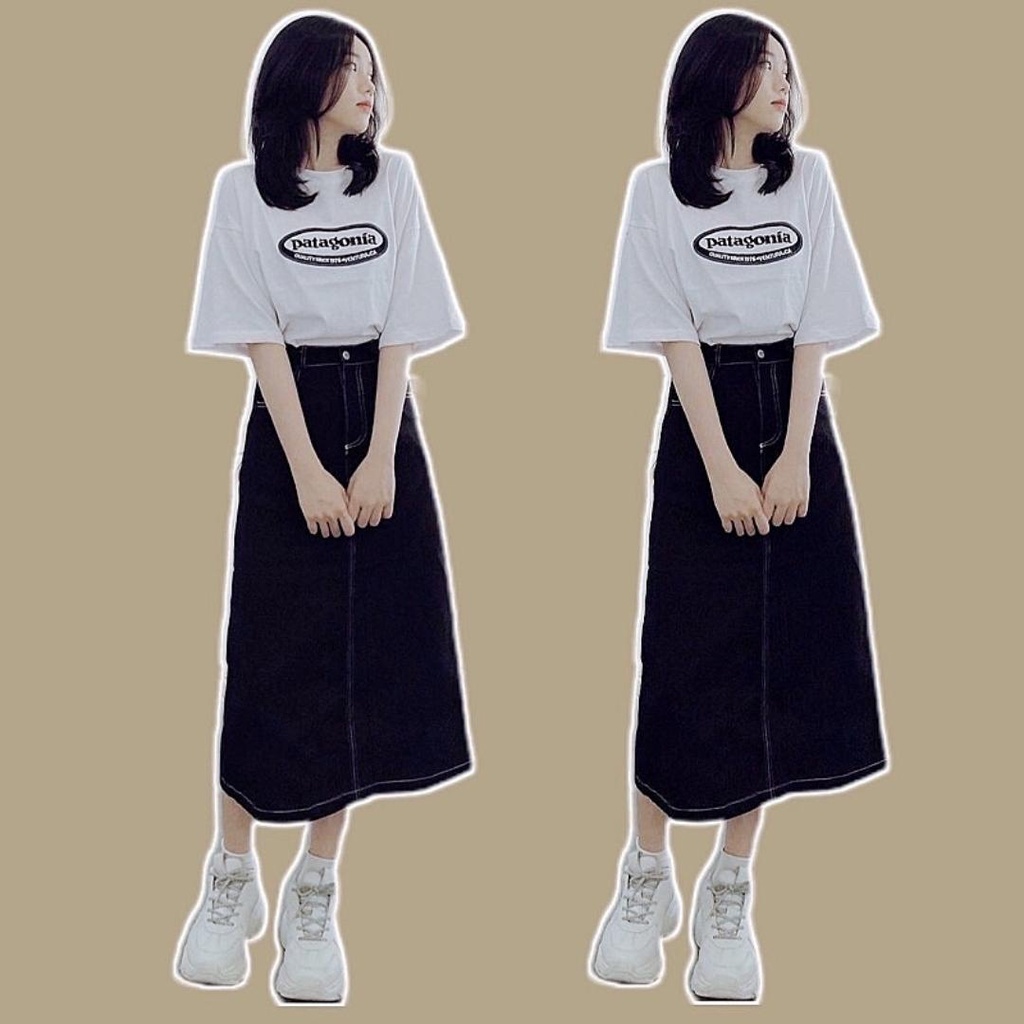 Chân váy Jean denim Midi Kyubi dài Xẻ tà Lưng cao dáng chữ A [Nhiều Mẫu] - Váy Bò dài Cạp cao Ulzzang Kyubi CVJ01
