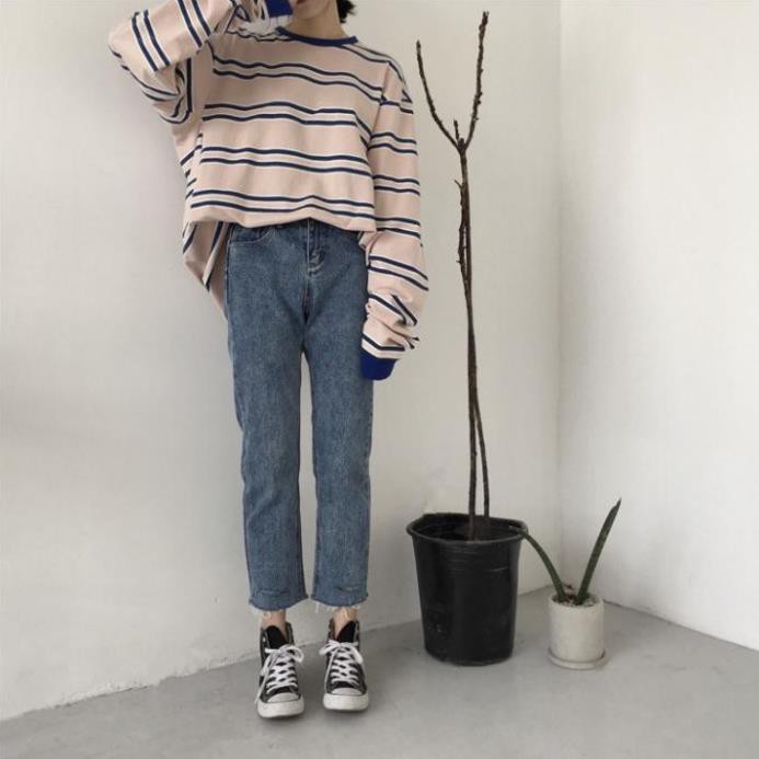 Quần Jean Lửng Nữ 9 Tấc Ống Suông Lưng Cao Hàn Quốc Quần Jean Denim Xanh Ulzzang Quần Bò Nữ Rách Gối Eo Cao Cạp Cao