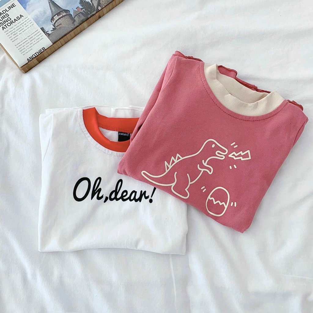 Váy bé gái Combo 2 đầm khủng long cổ tròn dáng đuôi cá chất cotton 4 chiều mềm mịn