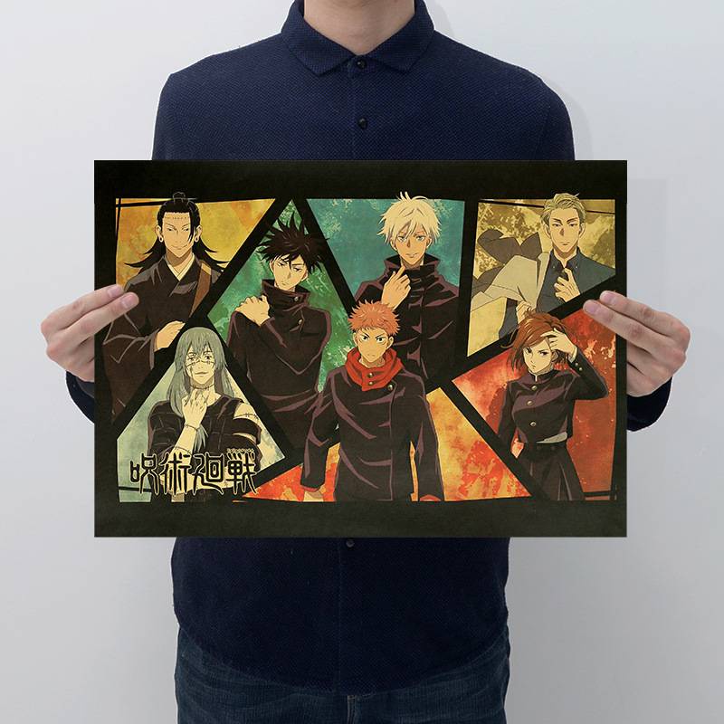 Poster dán trang trí tường in hình Jujutsu Kaisen Mùa 1 phong cách retro 50.5x35cm