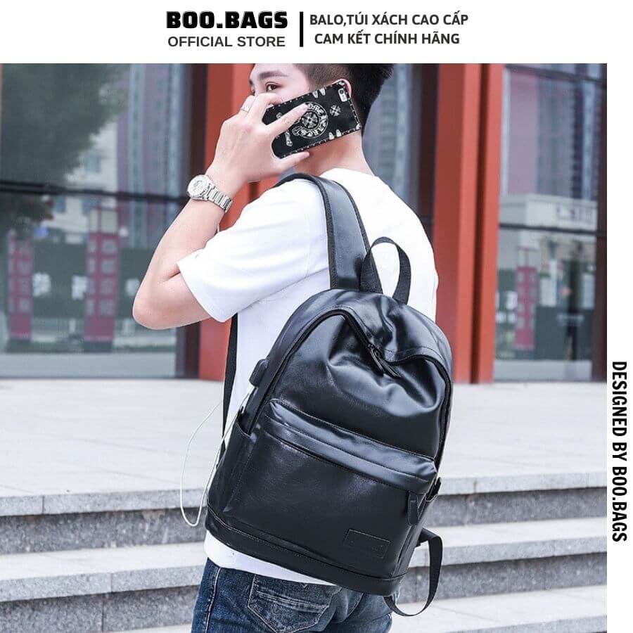 Balo Da Nam Basic, Cặp Da Trơn Cao Cấp Đi Học, Đi Làm Chống Nước Cho Laptop 14.5IN Boobags  Boo-003