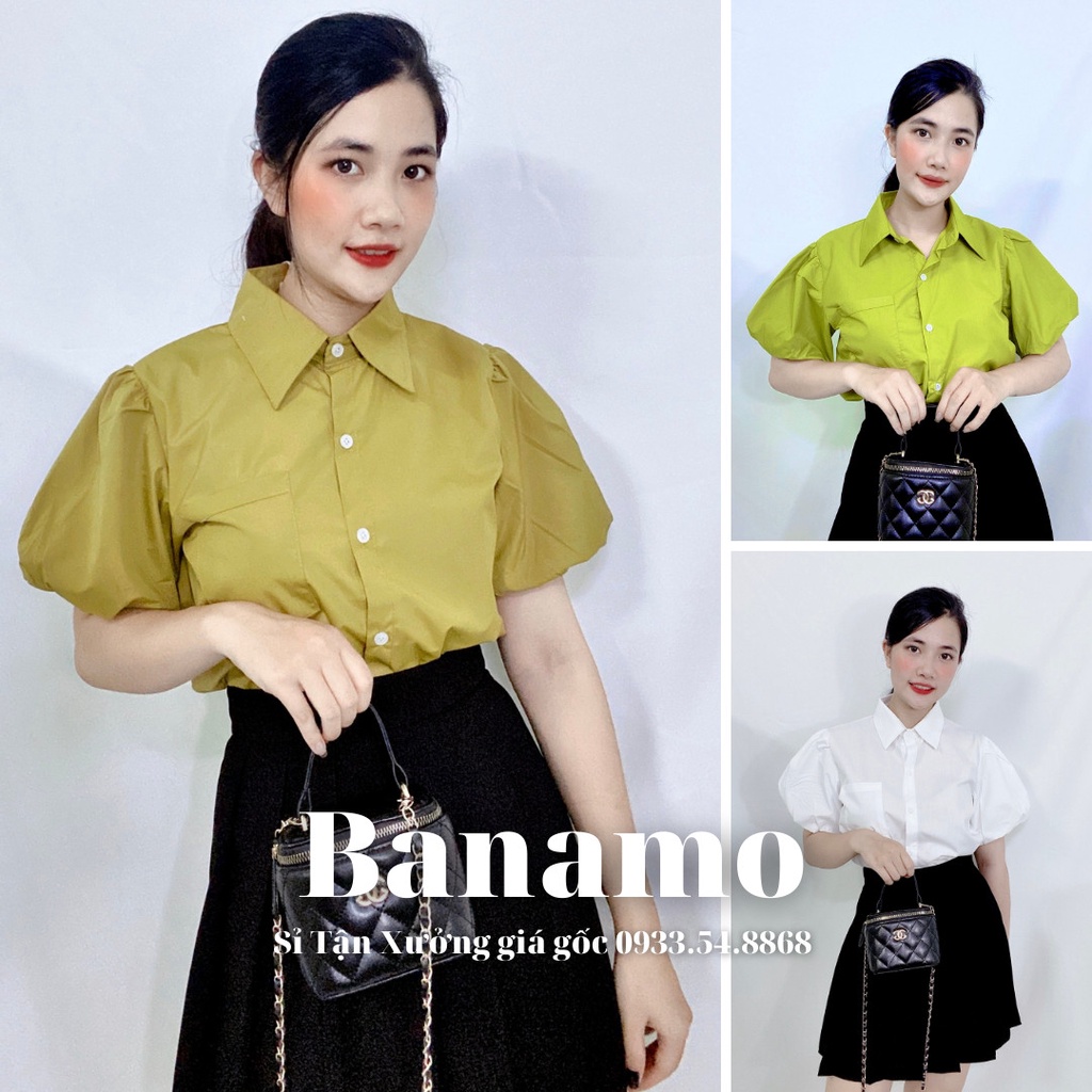 Áo sơ mi nữ tay bồng hàng thiết kế thời trang Banamo Fashion áo sơ mi cộc tay 3920 | WebRaoVat - webraovat.net.vn