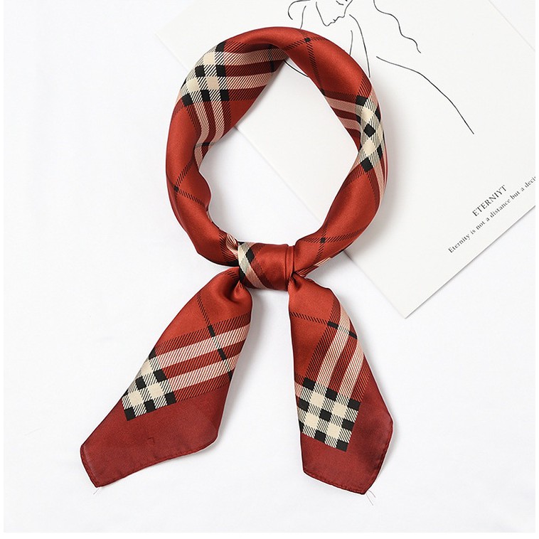 [MẪU MƠI] KHĂN LỤA VUÔNG KẺ THẮT NƠ - KHĂN VUÔNG THỜI TRANG CAO CÂP