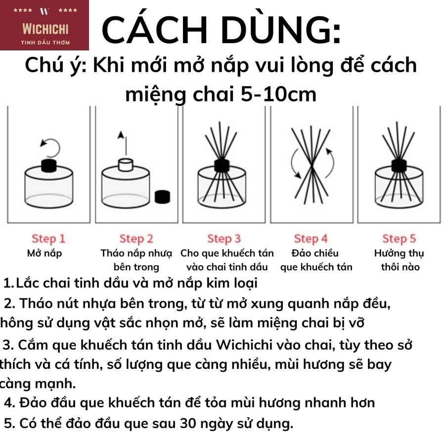 Tinh dầu thơm phòng WICHICHI tinh dầu thiên nhiên có que gỗ khuếch tán thơm phòng hương nước hoa để phòng ngủ khử mùi