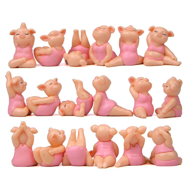 Bộ combo 06 mô hình chị lợn hồng cute tập Yoga cho các bạn làm móc chìa khóa, trang trí DIY