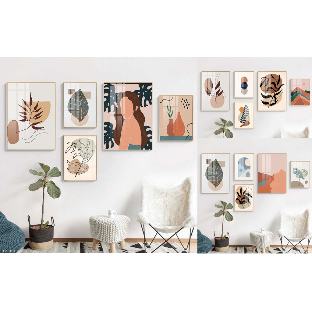 [KÈM KHUNG KHỔ LỚN] Tranh bộ 5 bức boho minimalist tối giản hiện đại decor treo tường trang trí- MELYHOME
