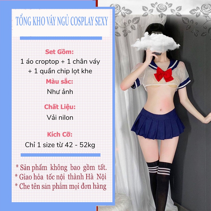 Bộ Đồ Ngủ Cosplay Sexy Học Sinh Anime Nhật Bản Chất Voan Xuyên Thấu, Đầm Ngủ Nữ Cosplay Nữ Sinh Trong Suốt- TT005