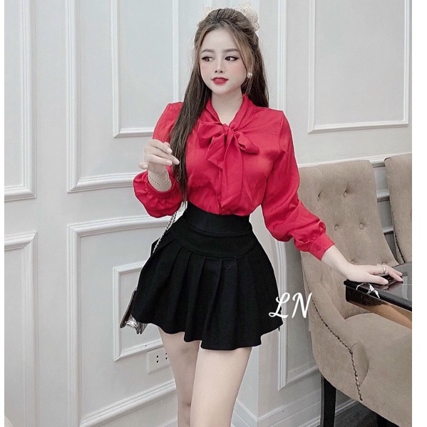 Áo sơ mi lụa công sở cổ nơ nhiều màu