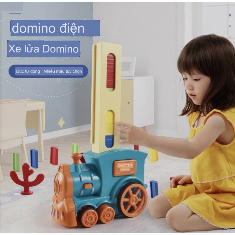 Đồ chơi ! Tàu domino 60 chi tiết có nhạc,đèn,biết đi trái phải,thẳng cho bé