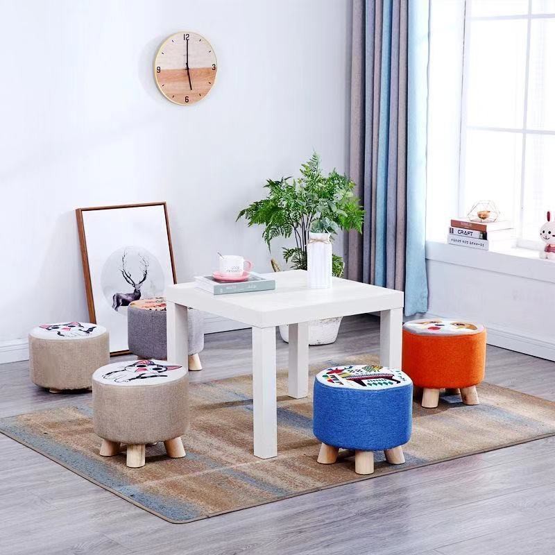 Stool Home Vải Sáng tạo Ghế thời trang Phòng khách Sofa đẩu Gỗ rắn thấp cho người lớn băng nhỏ