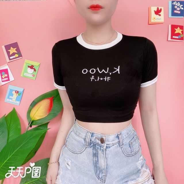 Áo croptop nữ, áo thun nữ viền cổ mềm mát