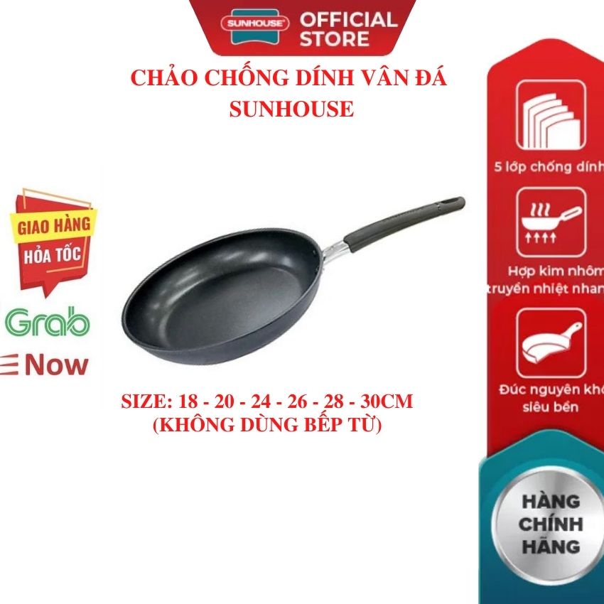 Chảo chống dính vân đá  SUNHOUSE 18 20 24 26 30 CM Hàng Mới 100% Bảo Hành Chính Hãng Toàn Quốc