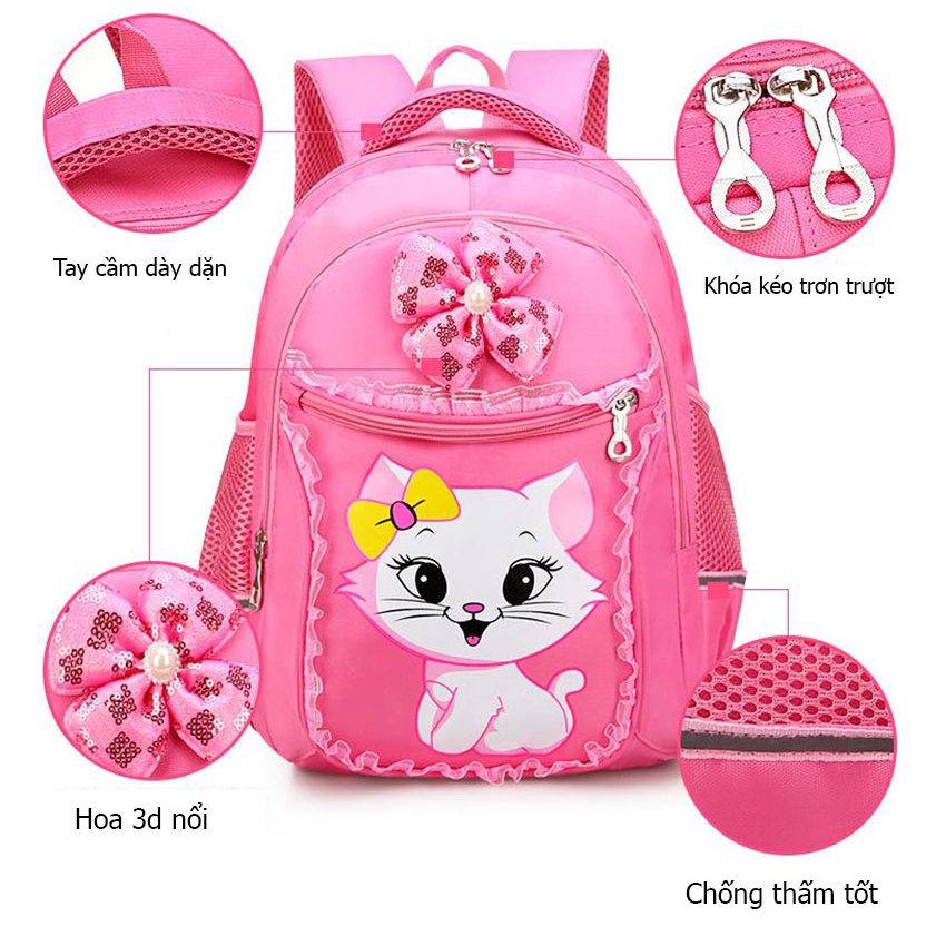 [ Mèo kitty -2 size] Balo đi học mầu hồng mèo hello kitty đáng yêu dành cho bé gái cấp 1, cấp 2 tiểu học