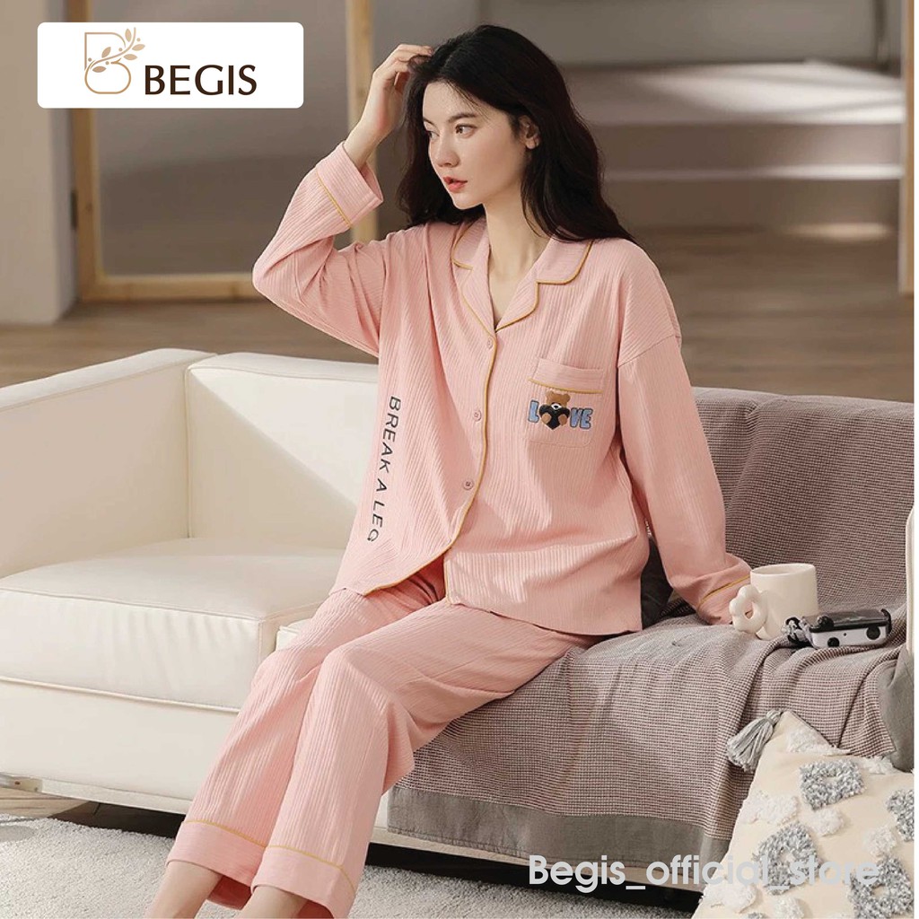 Đồ mặc nhà dài tay bộ pyjama mùa thu đông cotton len dệt kim ấm áp LDD02