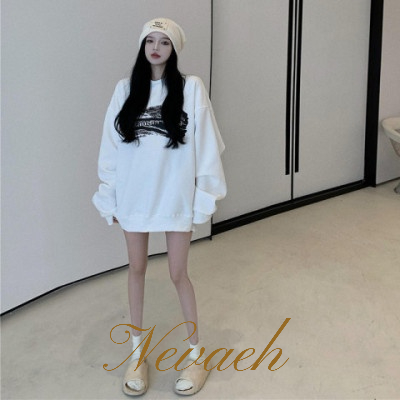 Áo sweater Dáng Rộng Cổ Tròn Lót Nhung Dày Dặn Thời Trang Thu Đông Cho Nữ