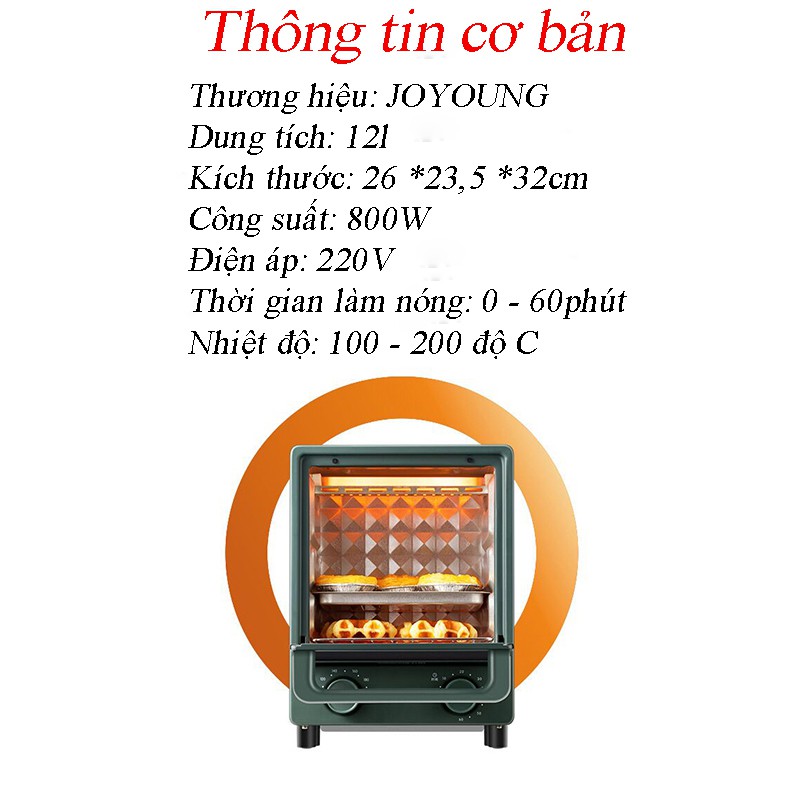 Lò nướng diện mini 2 tầng, bếp nướng điện dung tích 12L Joyoung nướng bánh nướng thịt chiên không dầu pehouse shop