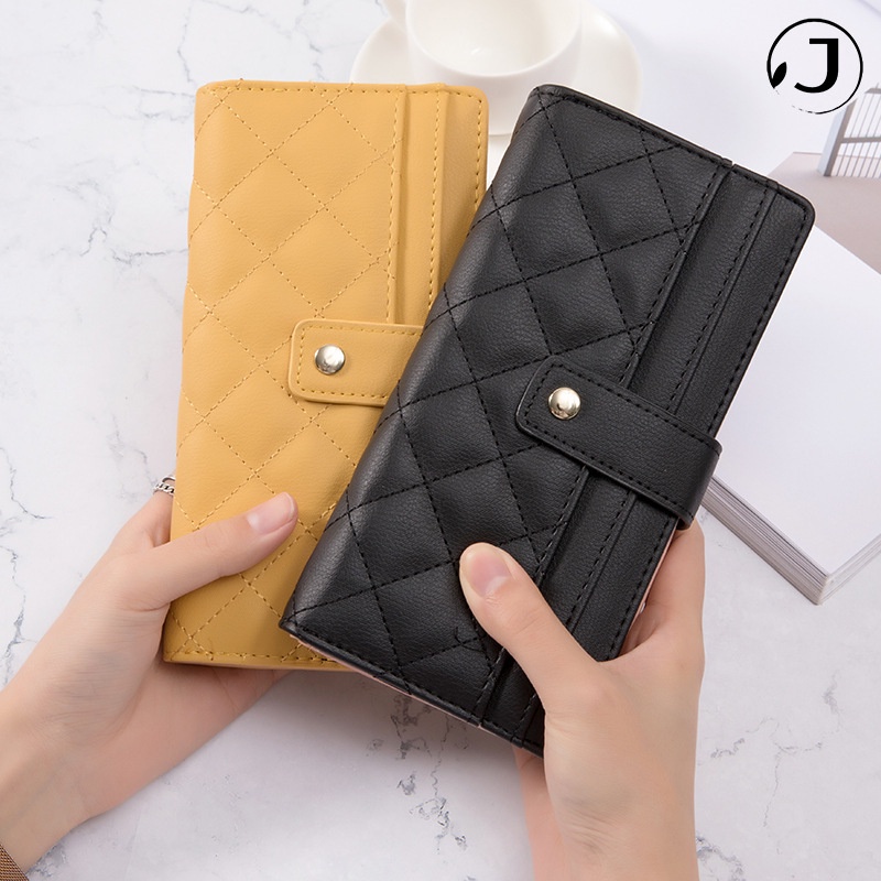 KAITIFEI Ví da cầm tay dáng dài màu trơn có khóa kéo chia 2 ngăn đựng tiền/ thẻ dành cho nữ
