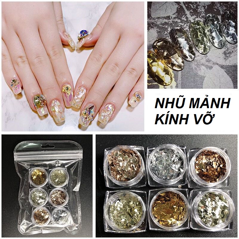 Set Nhũ Mảnh Kính Gương Vỡ Trang Trí Móng