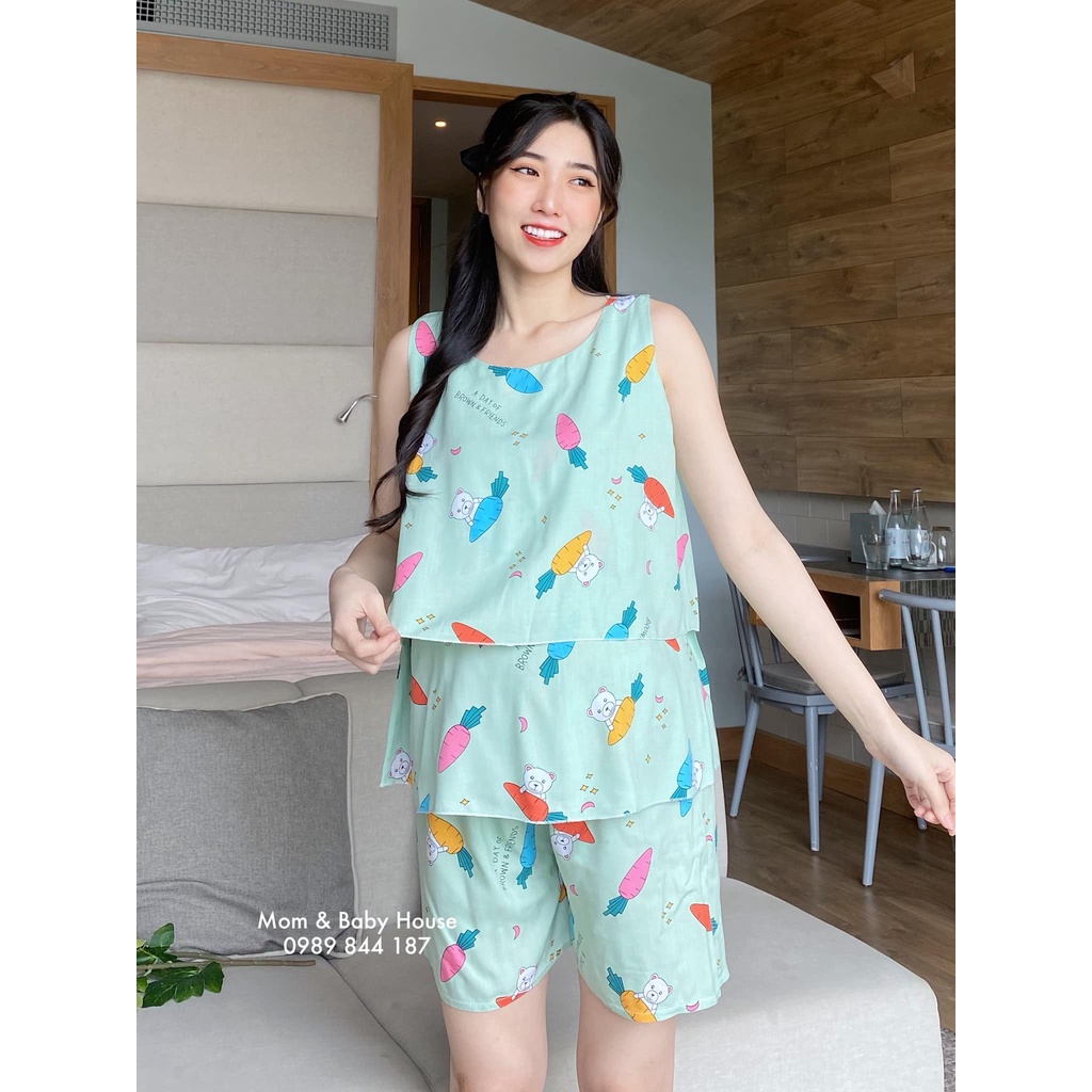 Bộ đồ bầu tôn 2 da thái đùi 2 lớp mặc nhà nhẹ mát