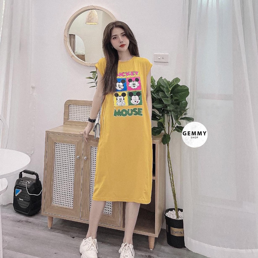 Váy xuông dài, đầm suông bầu tay ngắn cotton Gemmy House in hình Mouse