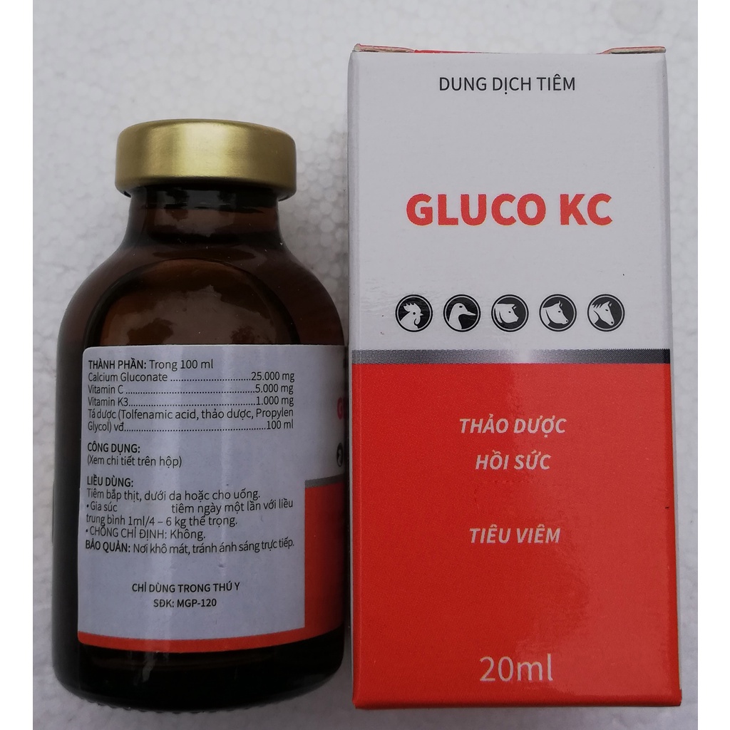 1 lọ Gluco KC 20ml Dùng tốt cho trâu, bò, heo, dê, cừu, ngựa, chó, mèo