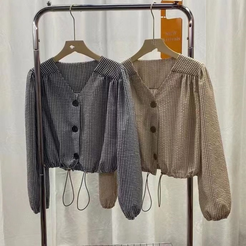 Áo Sơ Mi Tay Dài Họa Tiết Sọc Caro Phong Cách Retro Thời Trang Cho Nữ