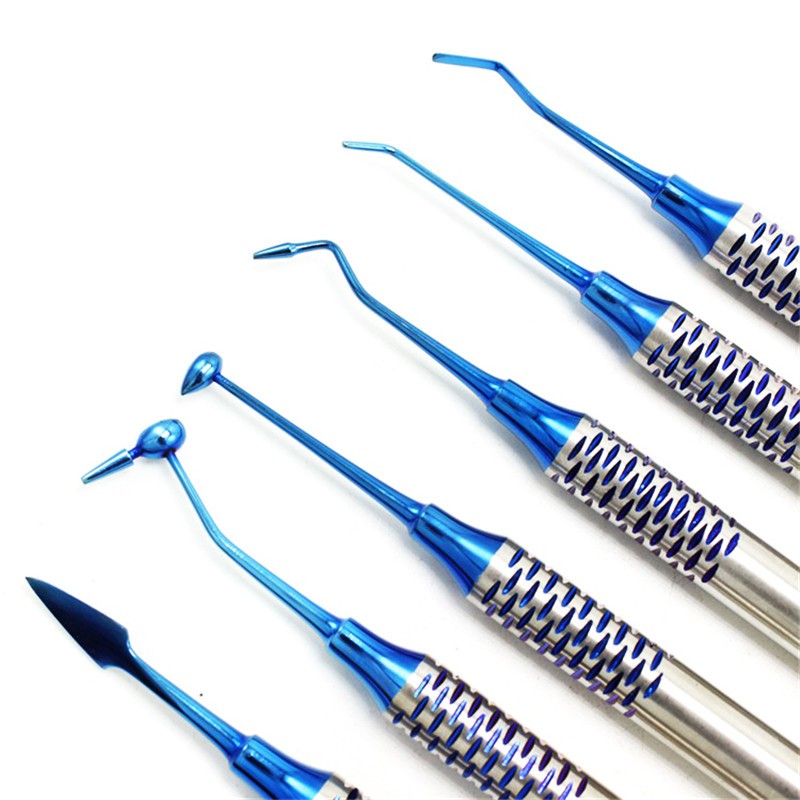 Bộ 6 dụng cụ đổ nhựa resin tổng hợp phục hồi răng dùng trong nha khoa chất liệu mạ titan tay cầm dày