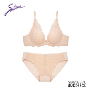 Combo Áo Lót Nâng Ngực Tạo Khe Chữ V Và Quần Đồng Bộ Màu Cam Nhạt Phối Ren Mordern V By Sabina SBI2038OL+SUI2038OL