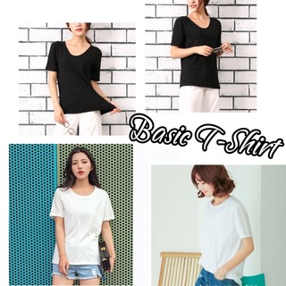 Áo thun trơn đen trắng cổ tròn - cổ tim