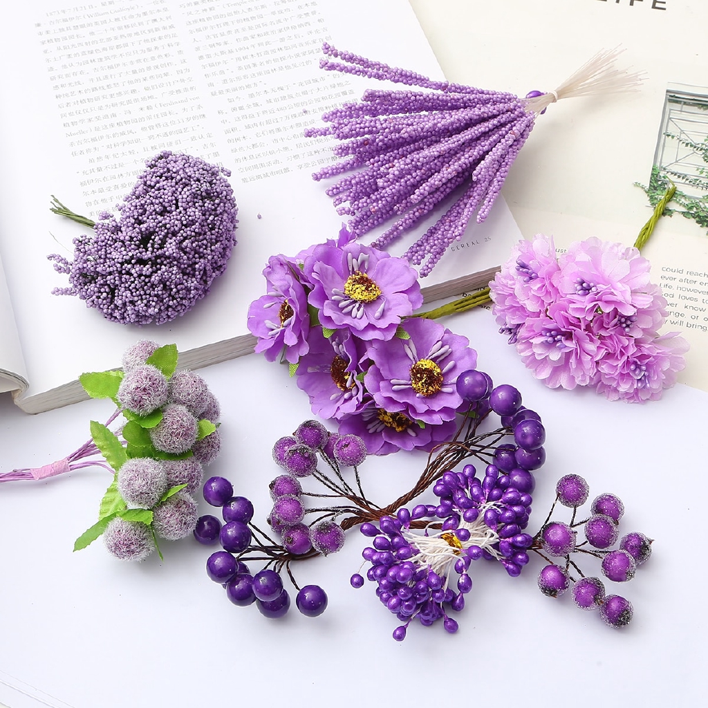 22 Bông Cherry Stamens Bó Hoa Trang Trí Hộp Bánh Cưới Giáng Sinh DIY