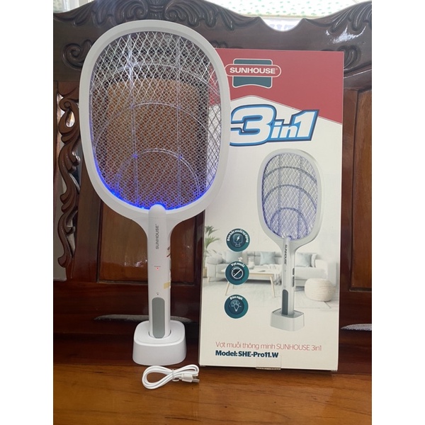 { Hàng Chính Hãng Sunhouse } VỢT MUỖI THÔNG MINH SUNHOUSE 3IN1 SHE-PRO11.W