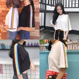 Áo kiểu, áo nữ, áo uzzlang, áo thun tay lỡ unisex, áo phông, áo in hình cầu vồng, áo hot trend,áo trắng, áo đen