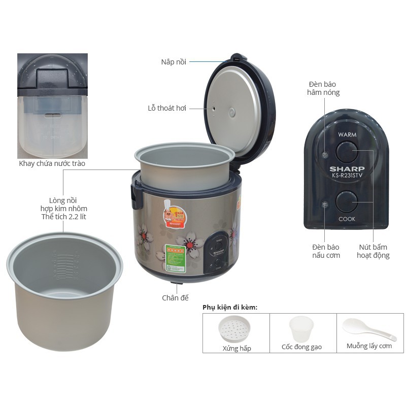 Nồi cơm điện Sharp KS-KSR231STVSS 2.2L