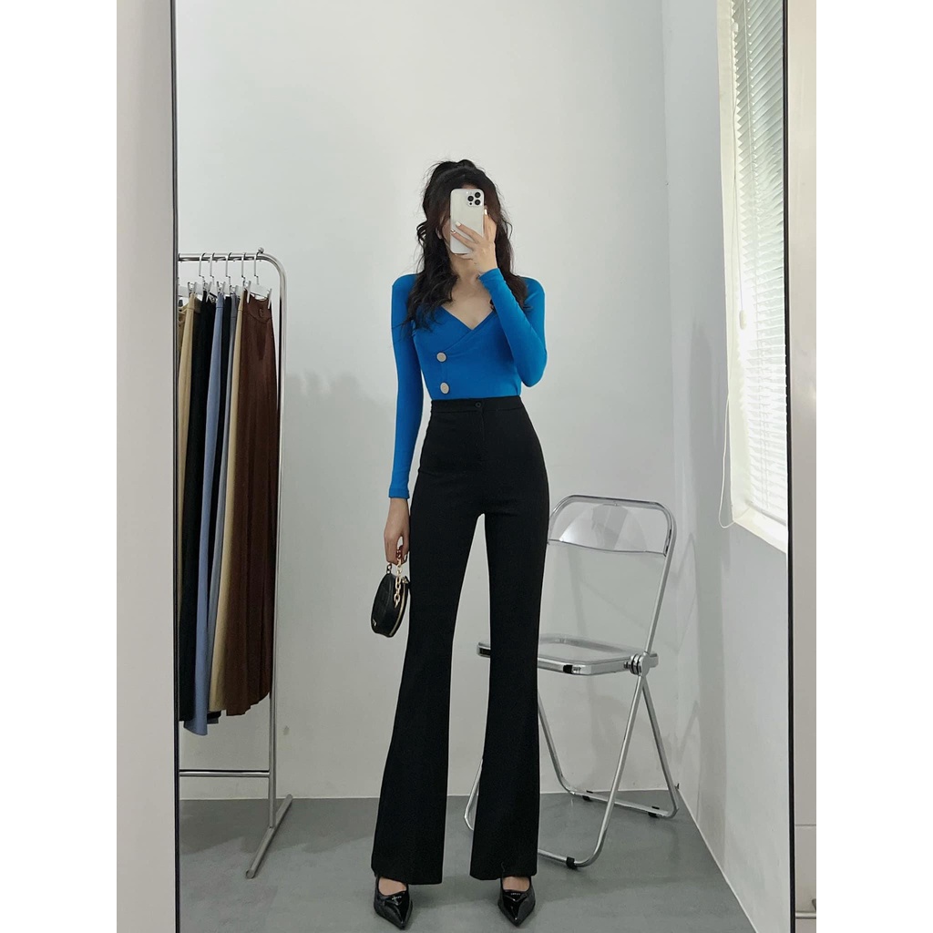 Quần Ống Loe Thun Lưng Cao Siêu Hack Dáng Legging Nữ Có Bigsize