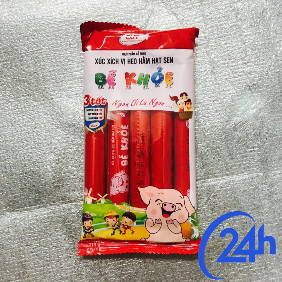 Xúc xích bé khỏe vị heo hầm hạt sen 115g ( 5 cây *23g)/ 160gr ( 4 cây *40g)