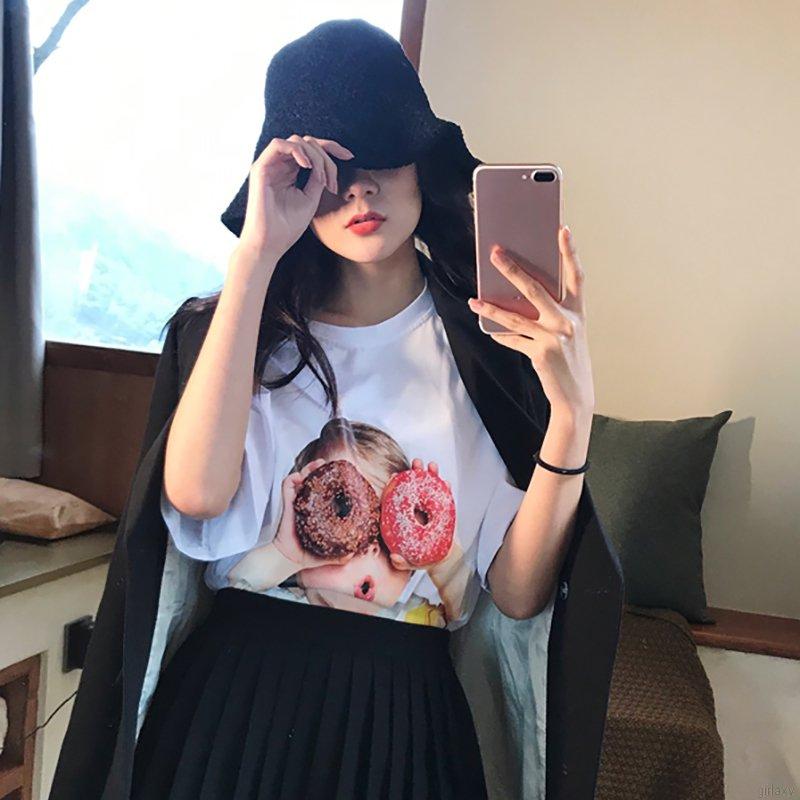 Áo Thun Nữ Ngắn Tay Dáng Rộng In Hình Cá Tính Phong Cách Hàn Quốc