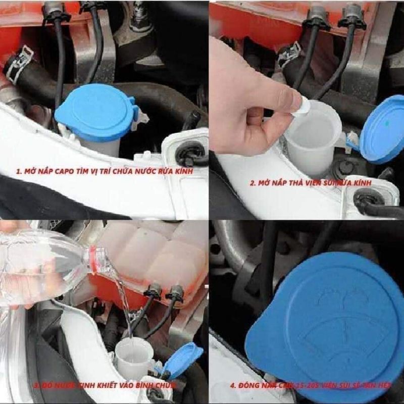 Hộp 10 viên sủi rửa kính ôtô,đâmh đặc tan nhanh không mùi,an toàn