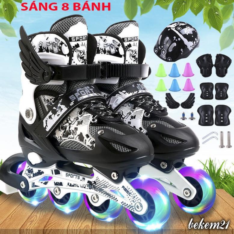8 bánh phát sáng Giày Patin trẻ em Sport, Batin người lớn khung hợp kim, tặng FULL 20 món bảo hộ và phụ kiện VIP