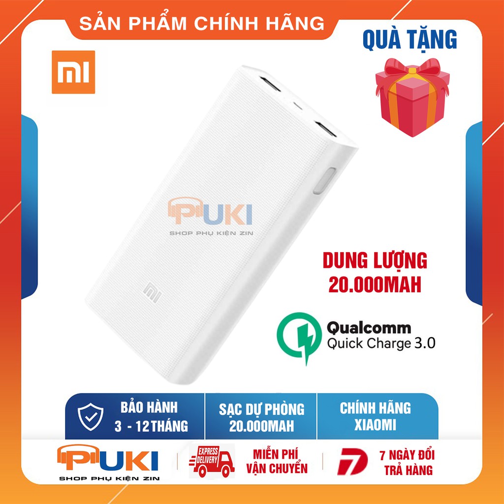 Sạc Dự Phòng Xiaomi Mi Powerbank 20000mAh chính hãng Digiworld hỗ trợ sạc nhanh 2 cổng sạc